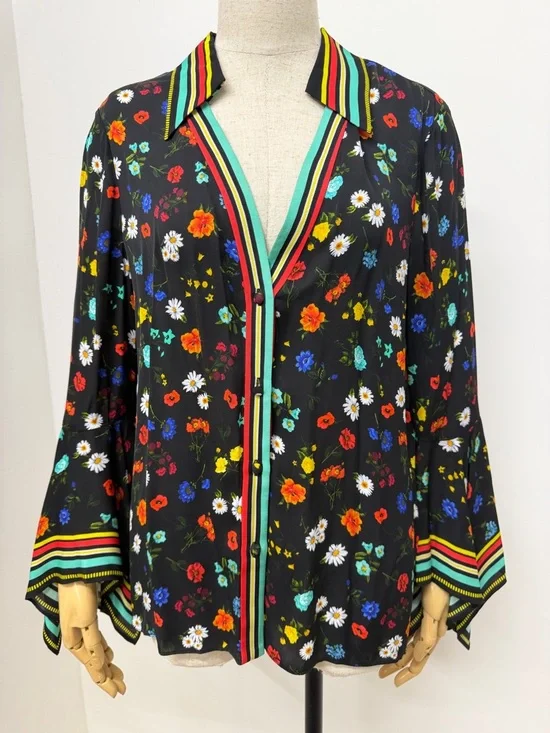 Alice + Olivia Randa Floral Print Bell Sleeve Botanical Ditsy Floral Size Medium - Picture 1 of 16